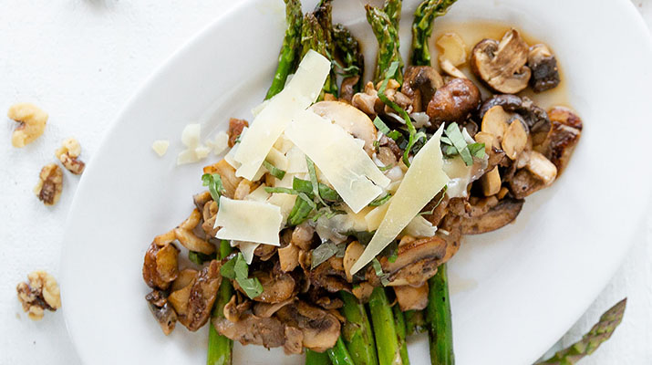 Wild Mushrooms with Roasted Asparagus