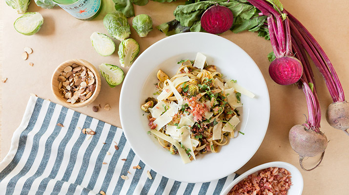 Roasted Brussels Sprouts and Pancetta Pasta
