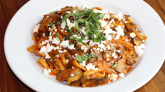 Roasted Red Pepper Pesto with Wild Mushrooms